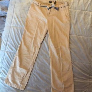 Wide-leg khaki pants with tie belt